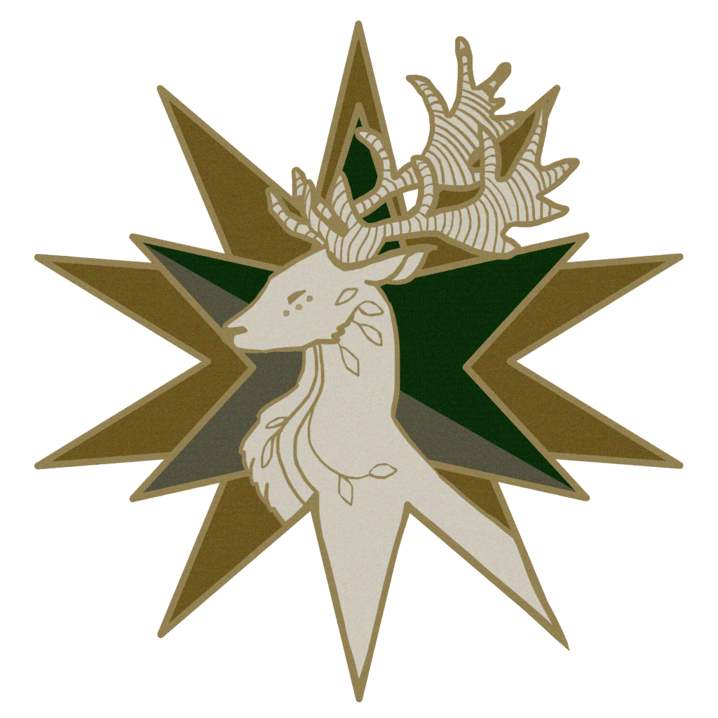 A bronze stage on a dual star field of dark bronze and forest green